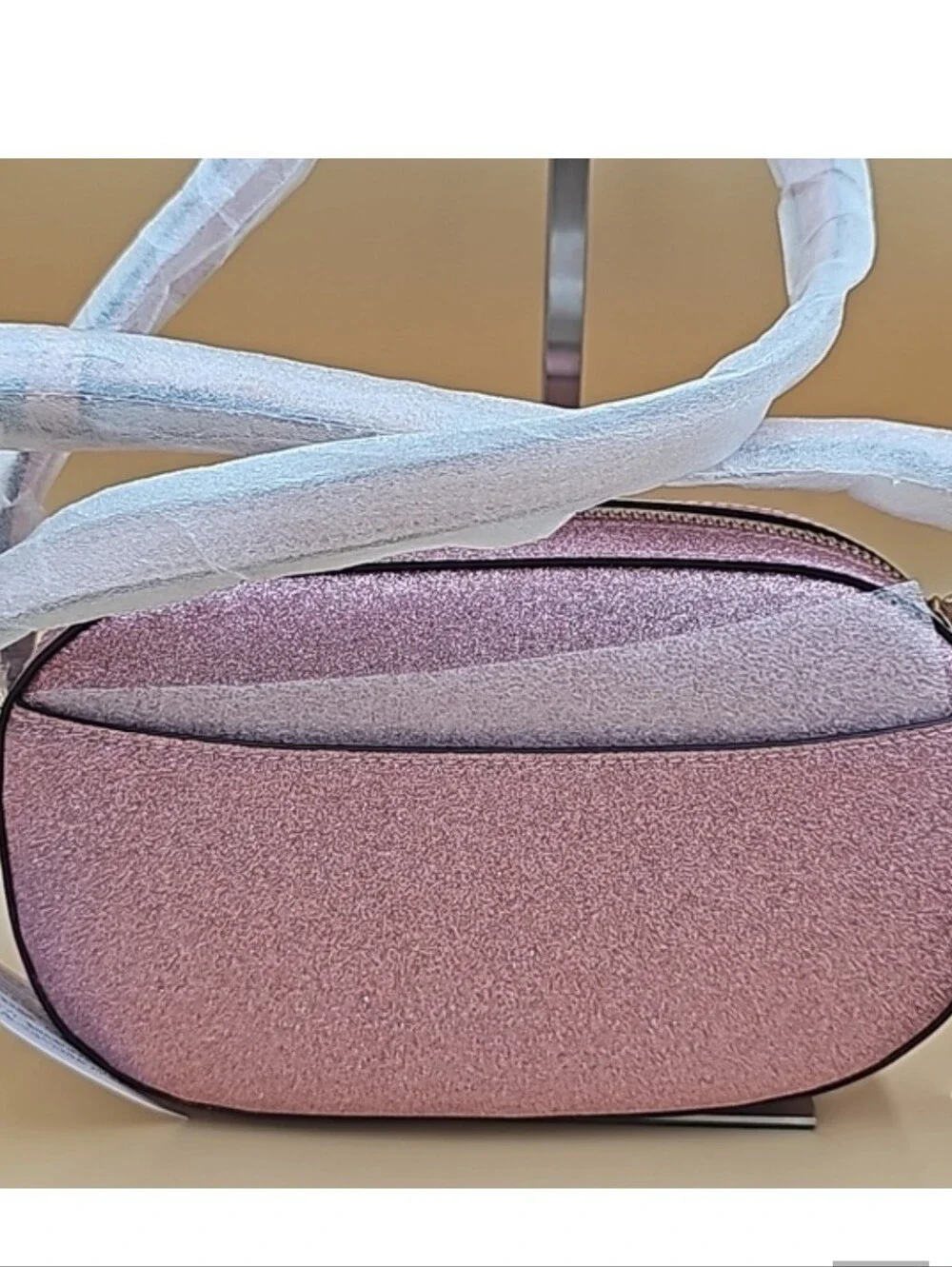 kate spade NWT Glimmer Mixed Mate Glimmer Mitten Pink Glitter Oval Crossbody Bag - Picture 9 of 9